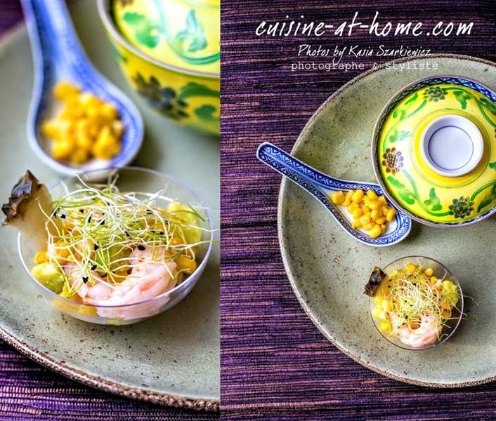 Salade de crevettes, avocat, maïs, pamplemousse, par Cuisine-at-home, Traiteur Yvelines Traiteur Saint-Germain-en-Laye